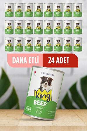 King Sos İçerisinde Et Parçacıklı Dana Etli Köpek Konservesi 400 Gr*24 ADET