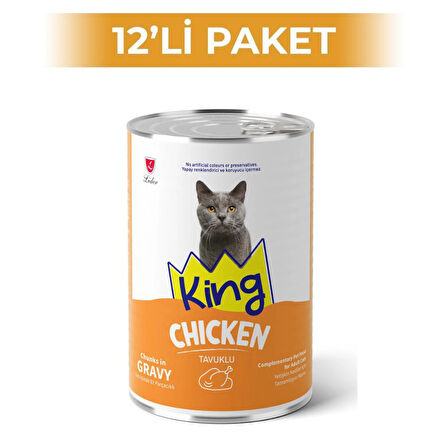 King Sos İçerisinde Et Parçacıklı Tavuklu Kedi Konservesi 400 gr 12 Adet