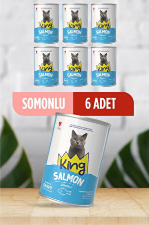 King Sos İçerisinde Et Parçacıklı Somonlu Kedi Konservesi 400 Gr*6 ADET