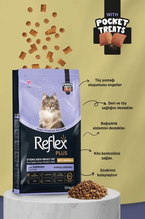 Reflex Plus Pocket Treats Antı-Haırball Somonlu Yetişkin Kedi Maması 1,5 Kg