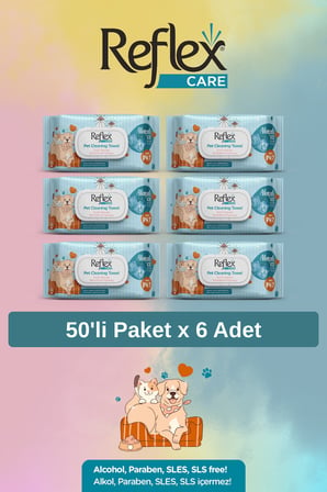 Care Evcil Hayvanlar için Çok Amaçlı Hijyenik Temizleme Mendili 50'li x 6 Adet - Alaçatı Ice Kokulu