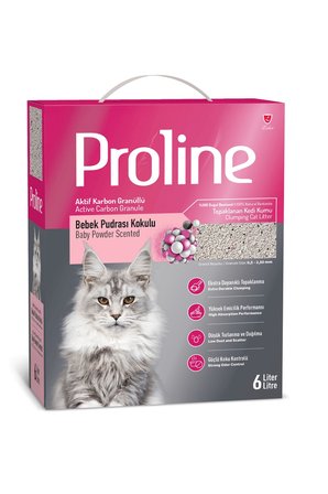 Proline Aktif Karbon Granüllü Bebek Pudrası Kokulu Bentonit Kedi Kumu 6 Lt