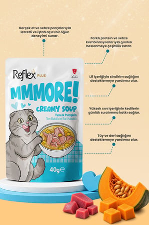 Reflex Plus Mmore Ton Balıklı Ve Bal Kabaklı Kremalı Kedi Çorbası 40 Gr*6lı SET