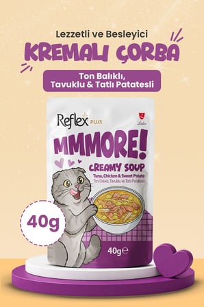 Reflex Plus Mmore Ton Balıklı Tavuklu ve Tatlı Patatesli Kremalı Kedi Çorbası 40 Gr*24lü SET