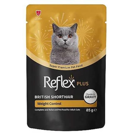REFLEX PLUS POUCH BRİTİSH SHORTHAİR SOS İÇİNDE ET PARÇACIKLI WEİGHT CONTROL YETİŞKİN KEDİ MAMASI 85GR