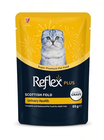 REFLEX PLUS POUCH SCOTTİSH FOLD SOS İÇİNDE ET PARÇACIKLI URİNARY HEALTH YETİŞKİN KEDİ MAMASI 85GR