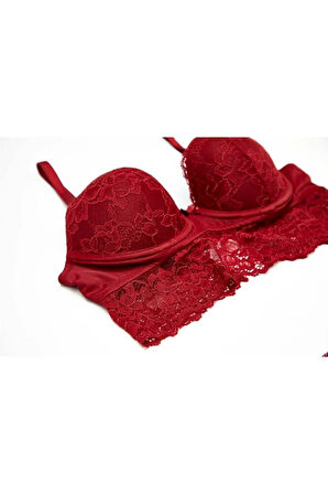 Burgundy Dolgulu Büstiyer Takım