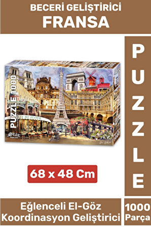 Eğlenceli El Göz Koordinasyon Beceri Görsel Algı Geliştirici Çocuk 1000 Parça PUZZLE PARİS FRANSA