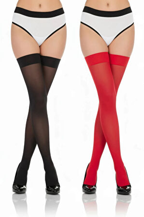 2'LI RENKLI DANTELSIZ 20 DENYE DIZÜSTÜ JARTIYER ÇORABI