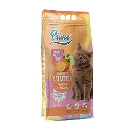 Prime Bentonit Portakal Kokulu Topaklaşan İNCE Kedi Kumu 5 Lt