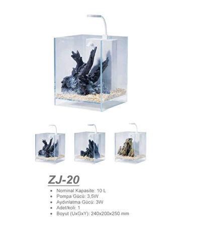 Jeneca ZJ-20 Akvaryum+Dekor 20x20x25 Cm (10L)