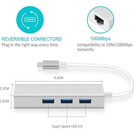 DAYTONA FC-05G USB Type-C => 1RJ45 (GIGABIT)+3*USB 3.0PORT ÇEVİRİCİ