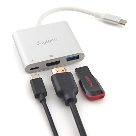DAYTONA FIX FC01 USB3.1 TYPE-C=>HDMI+USB3.1 TYPE-C +USB3.0 Çevirici Adaptör