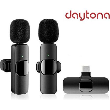 DAYTONA K9T2 TYPE-C TELEFON İÇİN 2'Lİ YAKAMİKROFON KABLOSUZ (Giriş:Tip-C Alıcı =>Çıkış:2*MİKROFON)