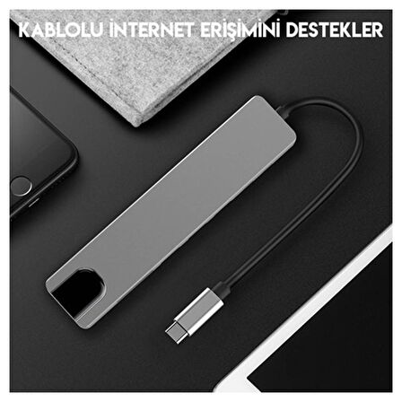 Daytona Fix FC-04 6 in 1 Type C to PD Hdmi Usb RJ45 Adaptör 4K Usb 3.0