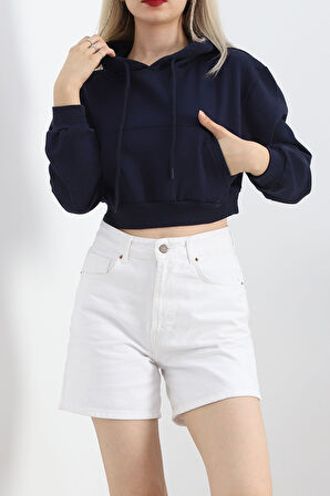 Şardonlu Oversize Crop Sweat Lacivert - 21391.200.