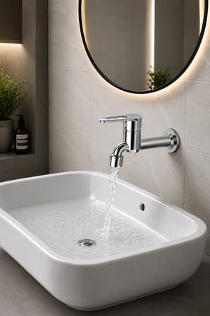 Krom Musluk Duvar Tipi Lavabo Bataryası Modern Banyo ve WC Armatürü