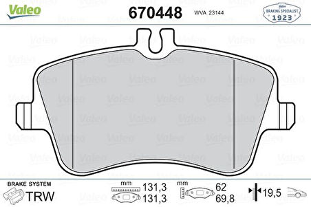 Mercedes Fren Balatası On W202 93>00 W203 00>07 Cl203 02>08 C209 02>09 R171 04>11 - Valeo 670448