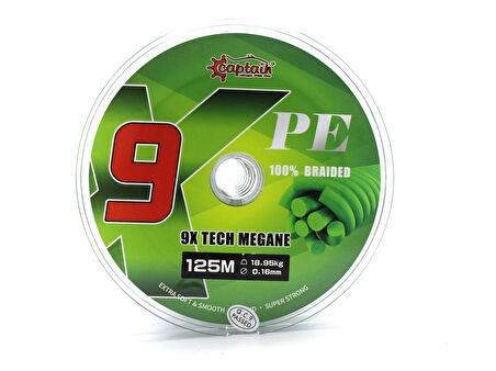 Captain X9 Megane Tech PE 9 Örgü Spin İpi 125mt Dark Green 0,18mm
