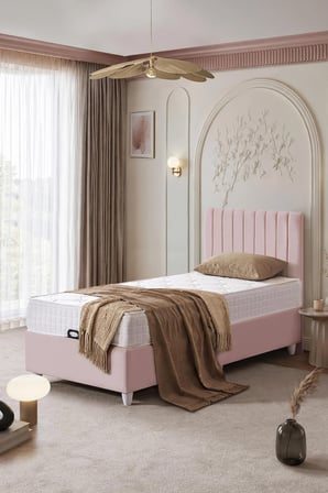 İkili Baza Seti, Alessa Tek Kişilik Baza Başlık Seti, Pembe - 90x190 cm