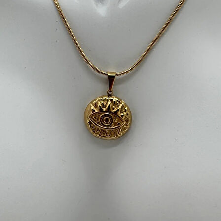 Çelik Vintage Göz Detay İtalyan Zincir Gold Kolye - Gold