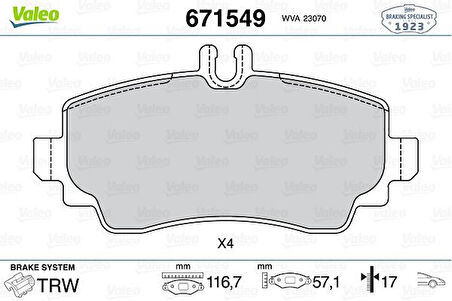 Mercedes Fren Balatası On A-Class W168 99>04 - Valeo 671549