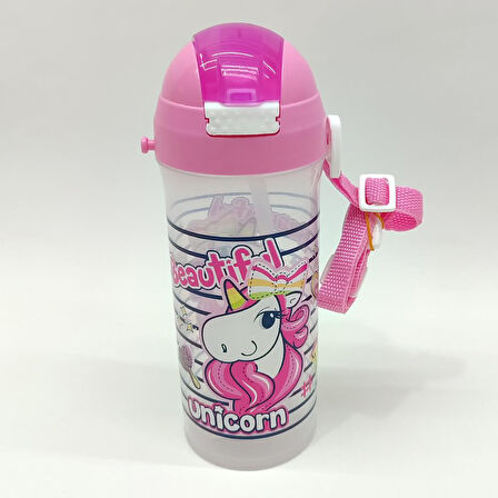 Beautiful Unicorn Temalı Pipetli Askılı Suluk Matara 610 Ml.