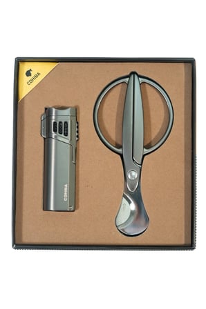 Cohiba 4 Torch Gunmetal Çakmak Gunmetal Makas İkili Puro Seti TR9842