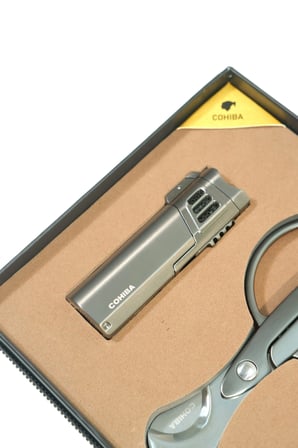 Cohiba 4 Torch Gunmetal Çakmak Gunmetal Makas İkili Puro Seti TR9842