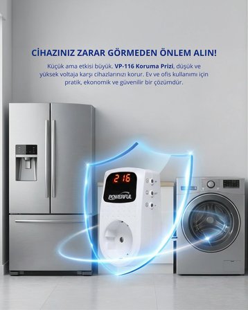 Powerful VP-116 3500W Tekli Gerilim Koruma Prizi - Akım Koruma Prizi Beyaz