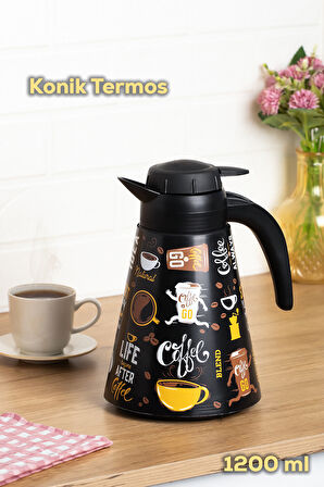 Porsima 161704-006 Desenli 1,2L Konik Termos Sıcak ve Soğuk İçecek Saklama Termosu
