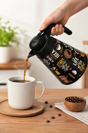 Desenli Termos Sürahi 1.2 Litre Kahve Çay Termosu Sıcak Soğuk İçecek