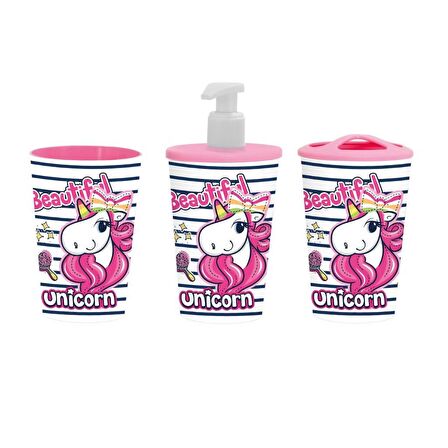 Üçlü Unicorn Desenli Çocuk Banyo Seti - 340 cc x 3 