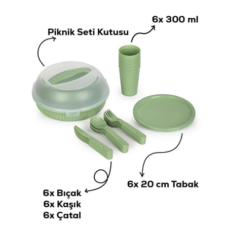 Porsima 162420-153D 32 Parça 6 Kişilik Taşınabilir Piknik Seti - Saklama Kutulu Yeşil