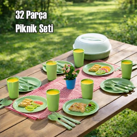 Porsima 162420-153D 32 Parça 6 Kişilik Taşınabilir Piknik Seti - Saklama Kutulu Yeşil