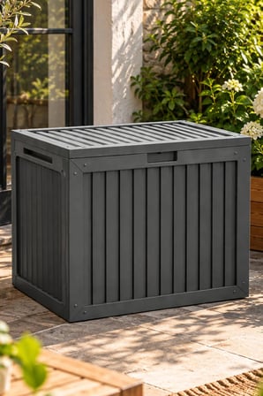 Porsima 161001-012 130LT Kilitli Organizer Kapaklı Bahçe Balkon Kiler Sandığı Çok Amaçlı Depolama Sandığı Gri