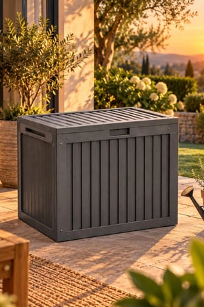 Porsima 161001-012 130LT Kilitli Organizer Kapaklı Bahçe Balkon Kiler Sandığı Çok Amaçlı Depolama Sandığı Gri