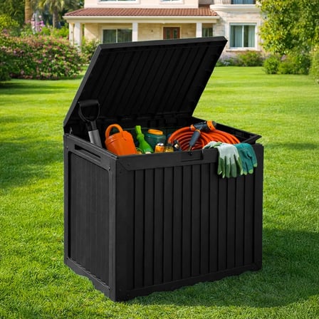 Porsima 161001-010 130LT Kilitli Organizer Kapaklı Bahçe Balkon Kiler Sandığı Çok Amaçlı Depolama Sandığı Siyah