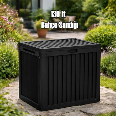 Porsima 161001-010 130LT Kilitli Organizer Kapaklı Bahçe Balkon Kiler Sandığı Çok Amaçlı Depolama Sandığı Siyah