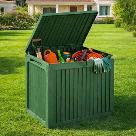 Porsima 161001-005 130LT Kilitli Organizer Kapaklı Bahçe Balkon Kiler Sandığı Çok Amaçlı Depolama Sandığı Yeşil