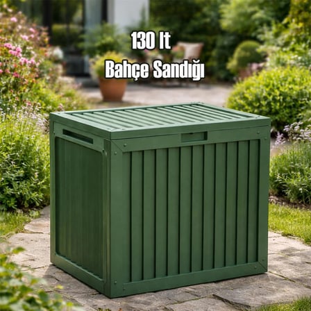 Porsima 161001-005 130LT Kilitli Organizer Kapaklı Bahçe Balkon Kiler Sandığı Çok Amaçlı Depolama Sandığı Yeşil