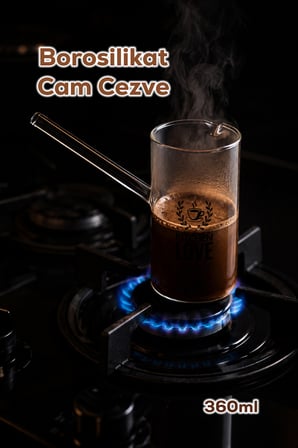 Herevin 180402-002 Desenli Borosilikat Cam Cezve Isıya Dayanıklı Şeffaf Türk Kahve Cezvesi 360 ml
