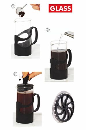 1 lt Desenli French Press-Kahve Çekirdekli