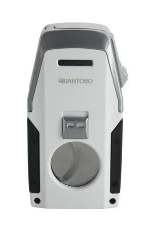 Quantoro Çift Torch Pürmüz Düz Kesici/Delicili Beyaz Metal Puro Çakmağı - TRZ1126