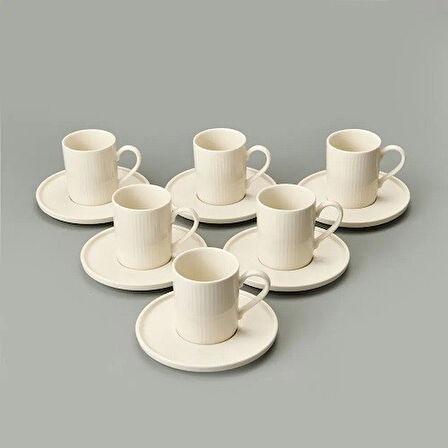 YMP Porline Kahve Takımı Krem Çizgili ( 12 Parça)