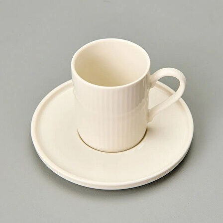 YMP Porline Kahve Takımı Krem Çizgili ( 12 Parça)