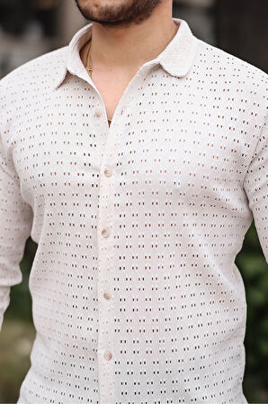 Erkek Uzun Kol Delikli Desen Örme Kumaş Regular Kalıp Kalıp Yeni Sezon Gömlek