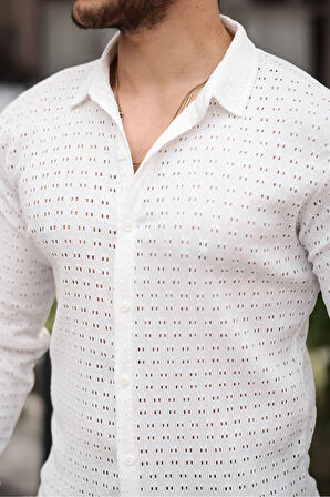 Erkek Uzun Kol Delikli Desen Örme Kumaş Regular Kalıp Kalıp Yeni Sezon Gömlek