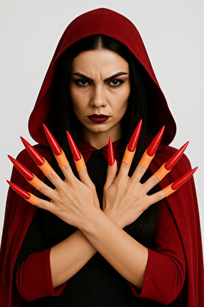 Halloween Cadılar Bayramı Cadı Tırnağı 10lu Lateks Kırmızı Lüks Yumuşak Tırnak Parti Kostümü