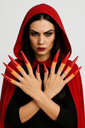 Halloween Cadılar Bayramı Cadı Tırnağı 10lu Lateks Kırmızı Lüks Yumuşak Tırnak Parti Kostümü